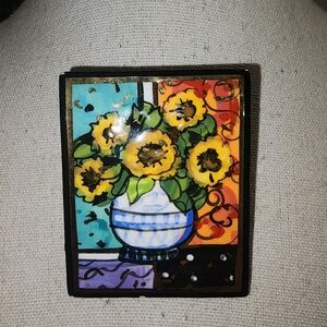 Vintage Artisan Laura Mostaghel Ceramic Sunflower Brooch